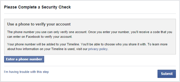 verify facebook account without phone number